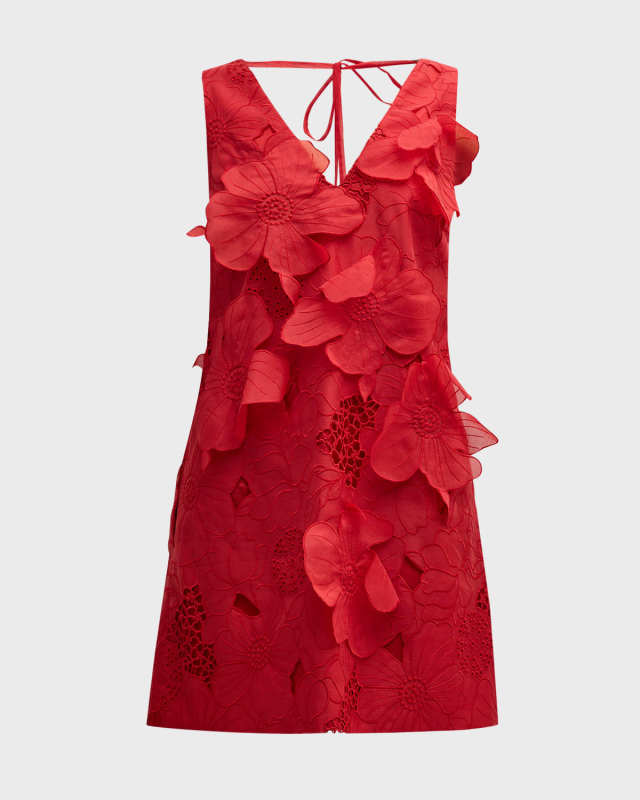 Sleeveless Floral Applique Lace Mini Dress